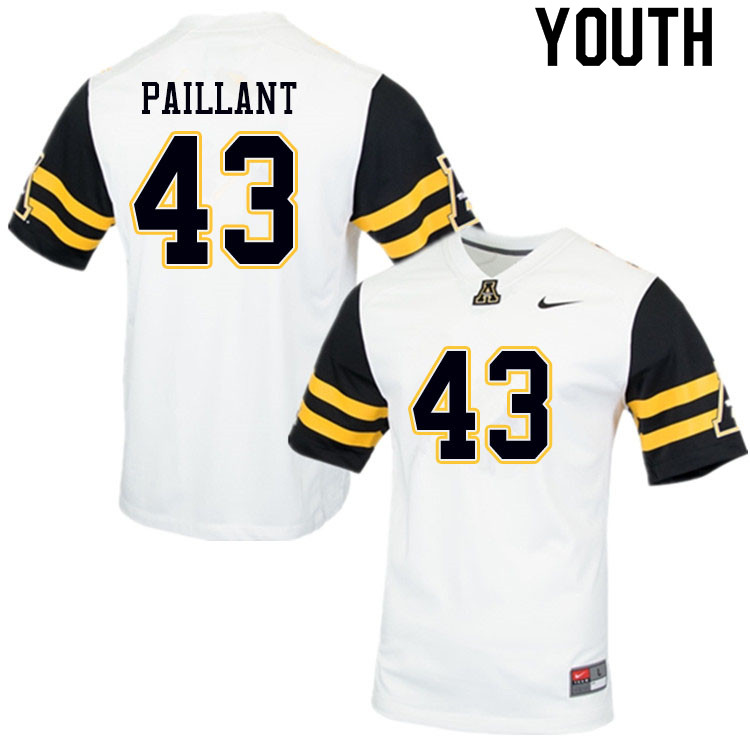Youth #43 Hansky Paillant Appalachian State Mountaineers College Football Jerseys Sale-White - Click Image to Close